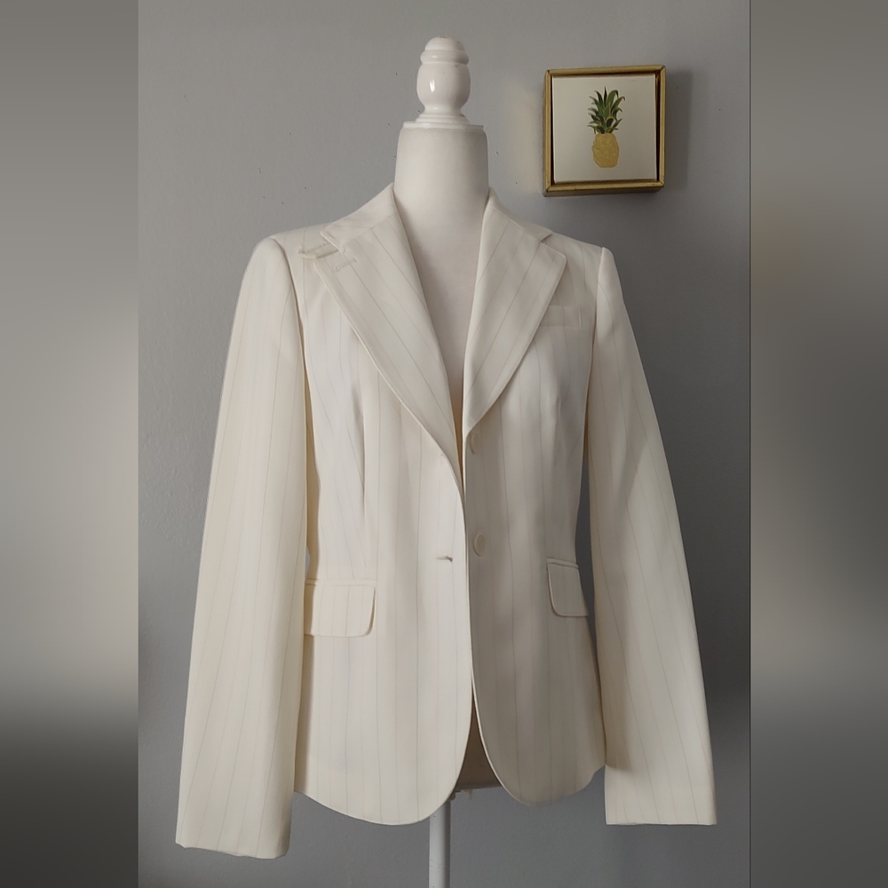 Blazer Emily  White Almost Beige Plaid Buttons Front Size 8 Casual good conditio